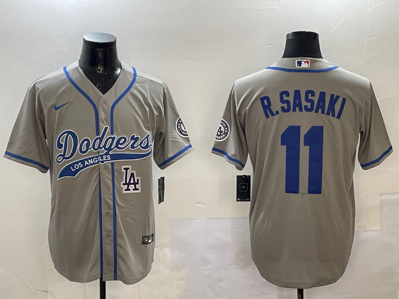 Men Los Angeles Dodgers #11 R Sasaki grey 2025 MLB nike jersey style 20